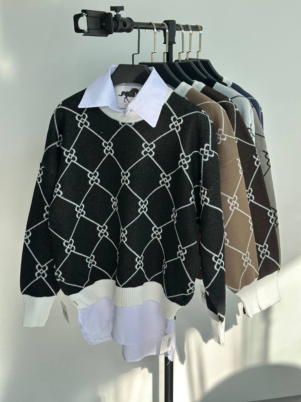 بلوز بافت طرح لوزی دخترانه